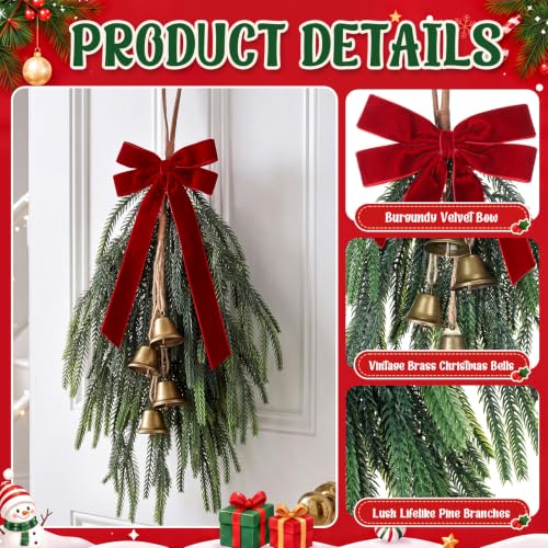 Indoor Outdoor Christmas Teardrop Swag Set - Burgundy, Green & Brass Variations