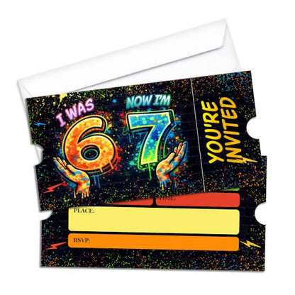 7th Birthday Party Invitations Set - 20 Cards with Envelopes, 7th Variation