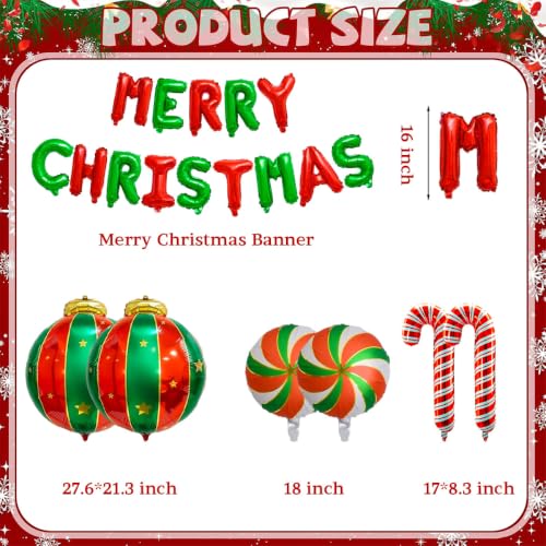Christmas Balloon Decorations Set - Red, Green, Candy Canes, Party Balloons
