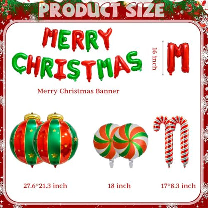 Christmas Balloon Decorations Set - Red, Green, Candy Canes, Party Balloons