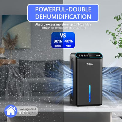 Quiet Black Dehumidifier for Home & Basement with 98oz Tank & Timer - Sleep Mode