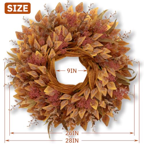 26-Inch Fall Eucalyptus Wreath with Orange Accents for Front Door - Full Large Size