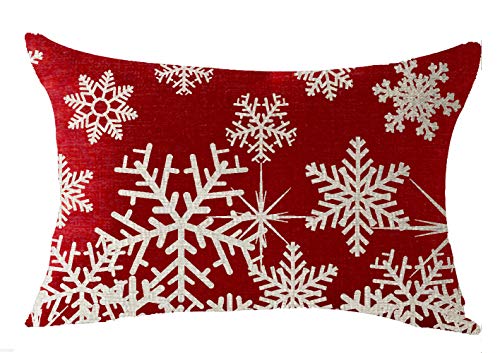 Winter Snowflake Christmas Pillow Cover 12x20 Inches Cotton Linen Decor