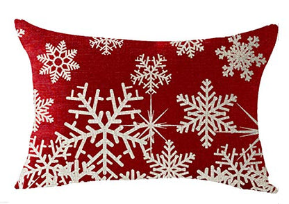 Winter Snowflake Christmas Pillow Cover 12x20 Inches Cotton Linen Decor