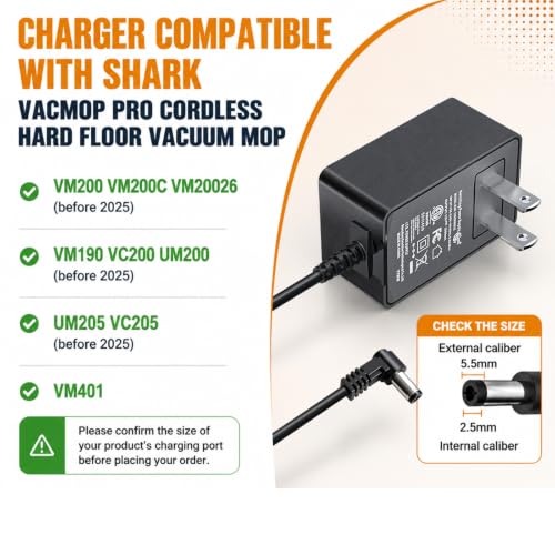 Replacement Charger for Shark Vacmop VM200 VM190 VM20026 - 10.8V Cordless Floor Vacuum Mop