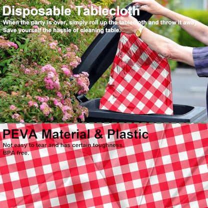 2 Pack Red and White Checkered Plastic Tablecloths 54x108 Inches for Parties