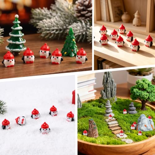 Christmas Hat Mini Resin Penguins Figures Set - 60 Pieces Holiday Decor