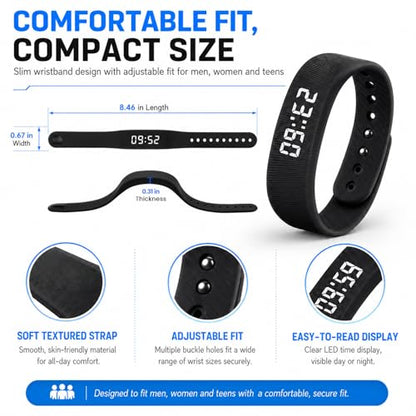 Black Vibrating Alarm Wristband for Heavy Sleepers – Silent Wake-up Watch, Fitness Reminder
