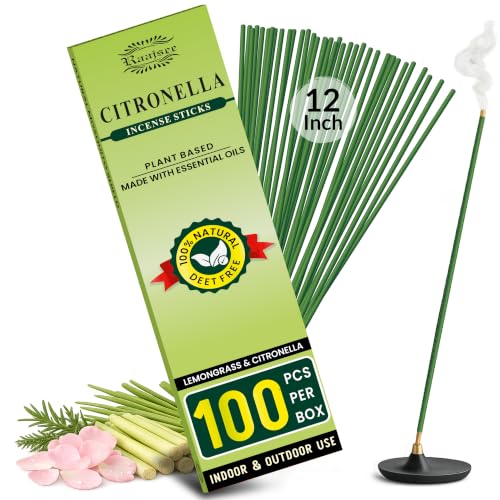 Natural Citronella Incense Sticks - Outdoor Aromatic Burners, 100 Count