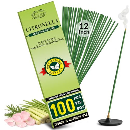 Natural Citronella Incense Sticks - Outdoor Aromatic Burners, 100 Count