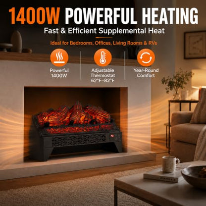 18 Inch Electric Fireplace Logs Insert with App Control - 1400W Heater