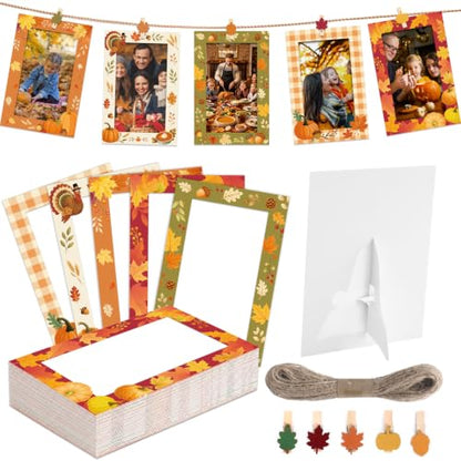 Fall Paper Photo Frames 4x6 with Clips & String - Thanksgiving Decor