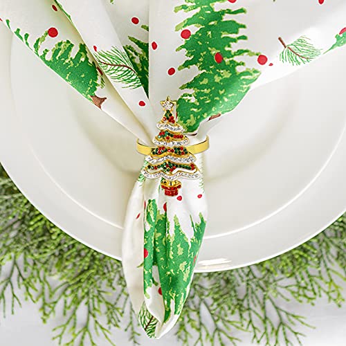 Christmas Tree Napkin Rings Set of 6 - Festive Gold Holiday Table Decor - Xmas Variation