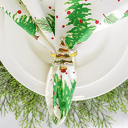 Christmas Tree Napkin Rings Set of 6 - Festive Gold Holiday Table Decor - Xmas Variation