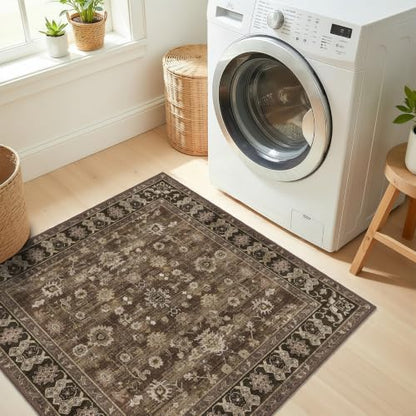 2x2 Square Bathroom Rug - Non-Slip Brown Washable Carpet