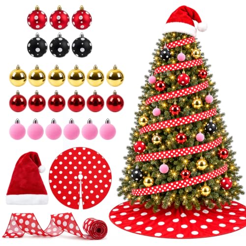 27Pcs Christmas Tree Decoration Set with Polka Dot Ornaments and Tree Skirt