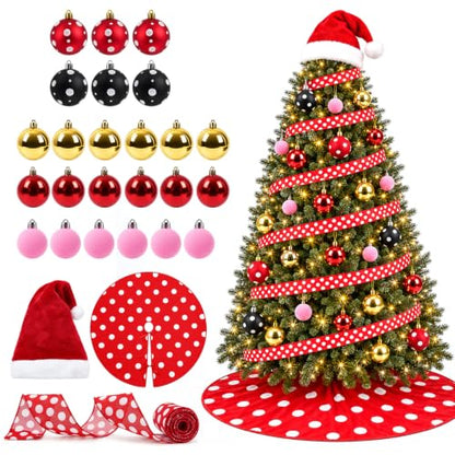 27Pcs Christmas Tree Decoration Set with Polka Dot Ornaments and Tree Skirt