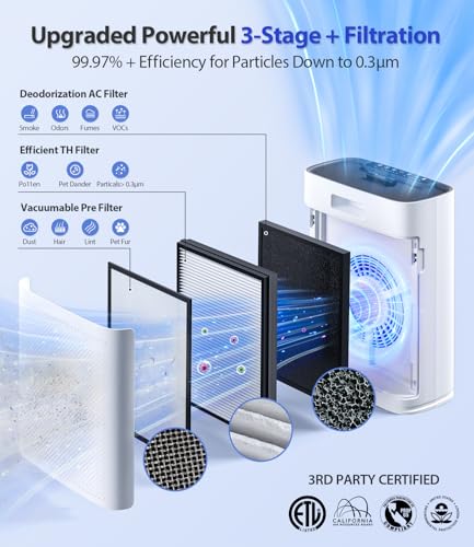 Large Room Air Purifier with True HEPA Filter Up to 2400 Sq Ft