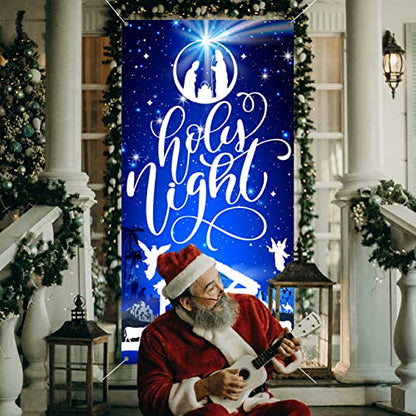 Religious Nativity Christmas Door Cover - Holy Night Scene, 71x35 Inch