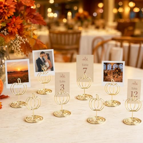 24 Pack Gold Pumpkin Table Number Holders for Fall Thanksgiving & Party Decor