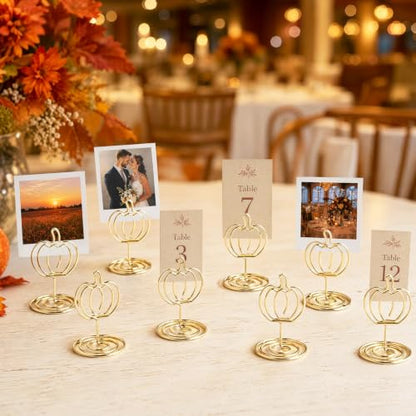 24 Pack Gold Pumpkin Table Number Holders for Fall Thanksgiving & Party Decor