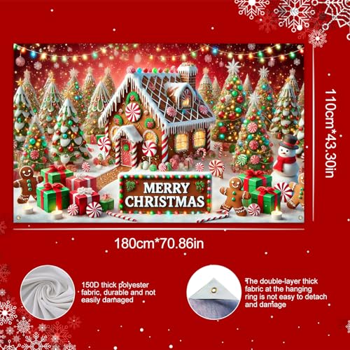 Christmas Party Backdrop Candy Cane Decorations 71 x 43 Inch Merry Christmas Banner