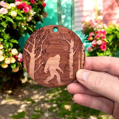 Cedar Ornament - Winter Sasquatch Bigfoot Holiday Decor