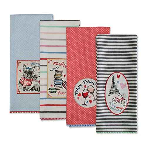 DII I Love Paris Collection Kitchen, Dishtowel Set, 18x28, Embellished, 4 Piece
