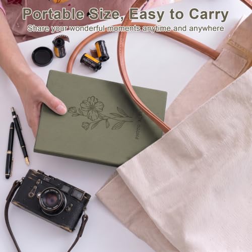 RECUTMS 2 Pack Small 4x6 Photo Albums with Dark Green Leather Cover, 100 Pockets Each