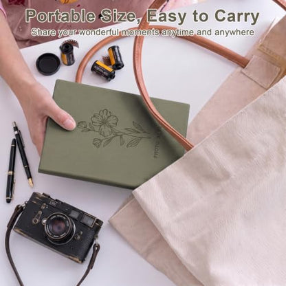 RECUTMS 2 Pack Small 4x6 Photo Albums with Dark Green Leather Cover, 100 Pockets Each