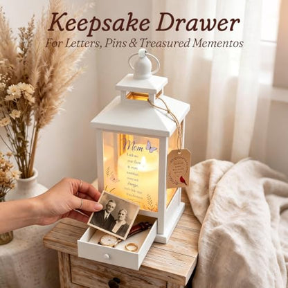 Memorial Lantern Picture Frame & Drawer for Loss of Mom - White Variation