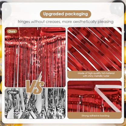 Metallic Foil Fringe Garland 10FT Wall Decor for Party, Red / 2pcs