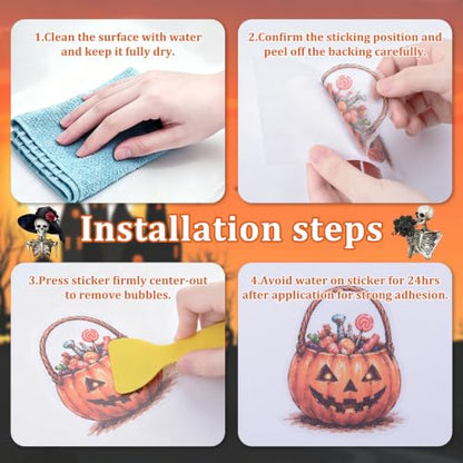 Halloween Theme Non Slip Bathtub Stickers 6PCS - Anti-Slip Bathroom Decals with Scraper