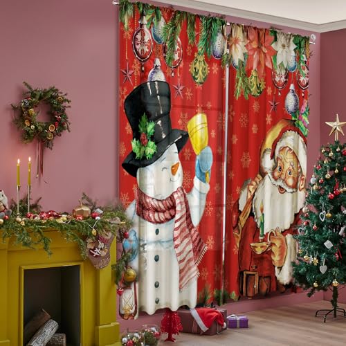 Christmas Curtains Set 2 Pieces Snowman Santa Claus Holiday Window Decor - Variation of THIS listing