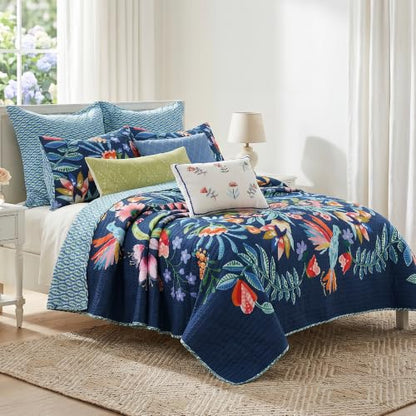 Danika Navy Quilt Set - King Reversible Cotton Bedding with Shams - Navy / Quilt - King/Cal King