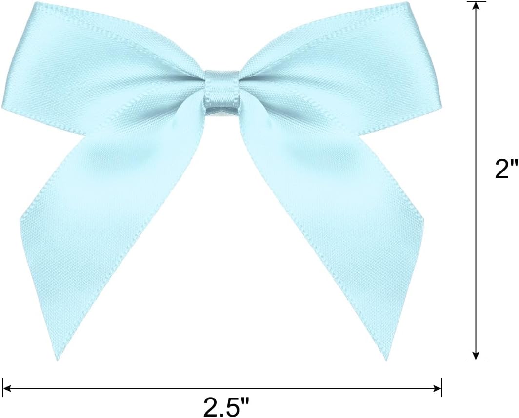 MECCANIXITY Mini Satin Ribbon Bows - 100Pcs 2.5" Sky Blue Fabric Flowers for Craft DIY & Parties