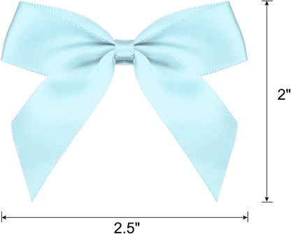 MECCANIXITY Mini Satin Ribbon Bows - 100Pcs 2.5" Sky Blue Fabric Flowers for Craft DIY & Parties