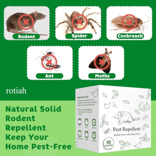 Natural Rodent Repellent Pouches - Peppermint Oil for Mice, Rats, Squirrels - 10 Pack