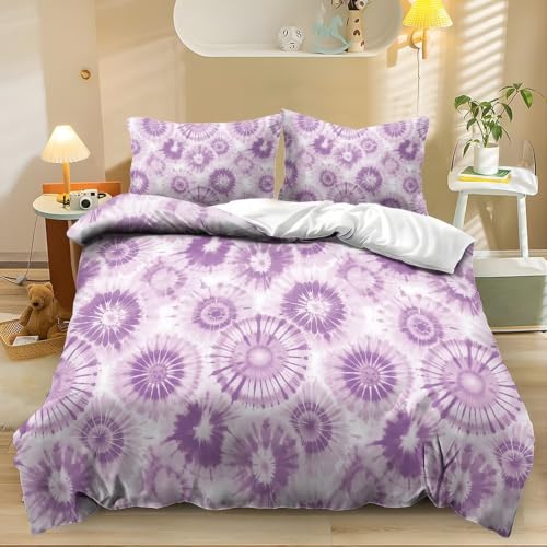 Twin Size Duvet Cover Set with Pillowcases - Purple Tie Dye Bedding, All-Season Soft Polyester, 3 Pieces - Variation: Purple Tie Dye / Twin/Twin XL