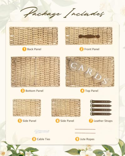 Large Wedding Card Box 14.2 Inch Seagrass Basket with Letter Flag - Rustic Wedding Decor