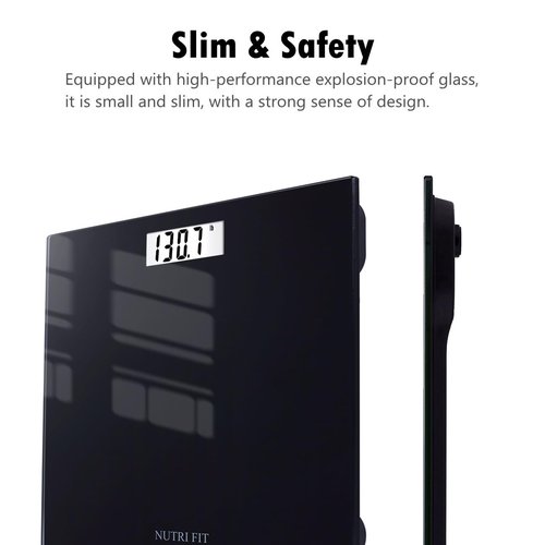 NUTRI FIT Digital Bathroom Scale Body Weight Scales 400 lbs Ultra Slim Most Accurate for Gym Yoga Studio with Large Backlit Display, Black
