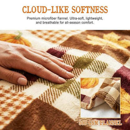 Pumpkin Fall Throw Blanket 300GSM Cozy Microfiber 60x80 Inches