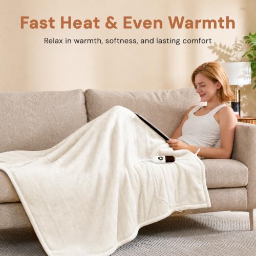 Electric Blanket 50x60 Inches Flannel and Sherpa Heated Throw - White