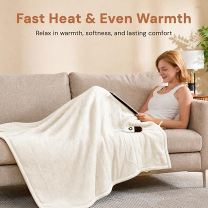 Electric Blanket 50x60 Inches Flannel and Sherpa Heated Throw - White