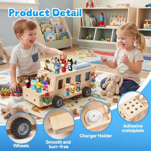 Kids Magnetic Bus Shelf Organizer for Tonies Box Storage - Natural Adhesive Metal Plate Included