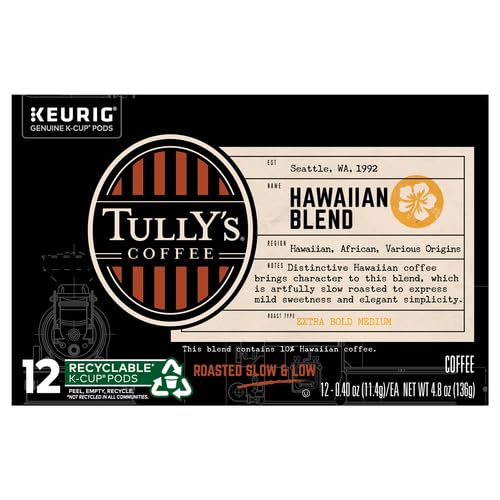 Tully's Coffee Hawaiian Blend Tully's Coffee Keurig Single-Serve K-Cup Pods, Medium Roast Coffee, 12 Count