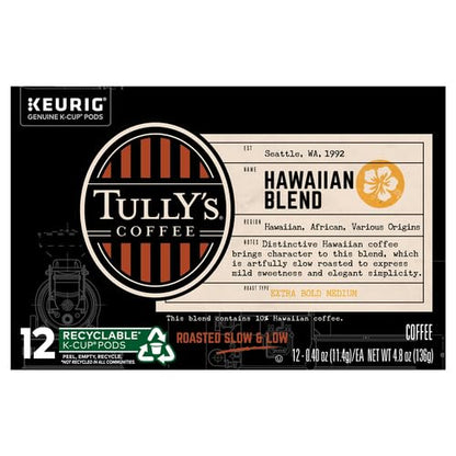 Tully's Coffee Hawaiian Blend Tully's Coffee Keurig Single-Serve K-Cup Pods, Medium Roast Coffee, 12 Count