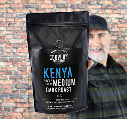 Kenya AA Medium Dark Roast Coffee Beans, Single Origin Whole Bean Coffee, Full Bodied Gourmet Coffee - 12 oz Bag