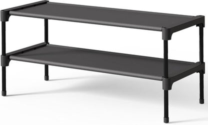Kitsure Shoe Rack - Stackable Non-Woven Shoe Organizer for Closet & Entryway - 2 Tier, Black, 27.5" Wide