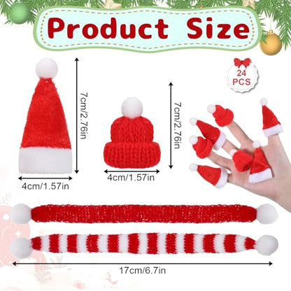 Mini Santa Hat and Scarf Set for Christmas Decorations - 24 Pieces
